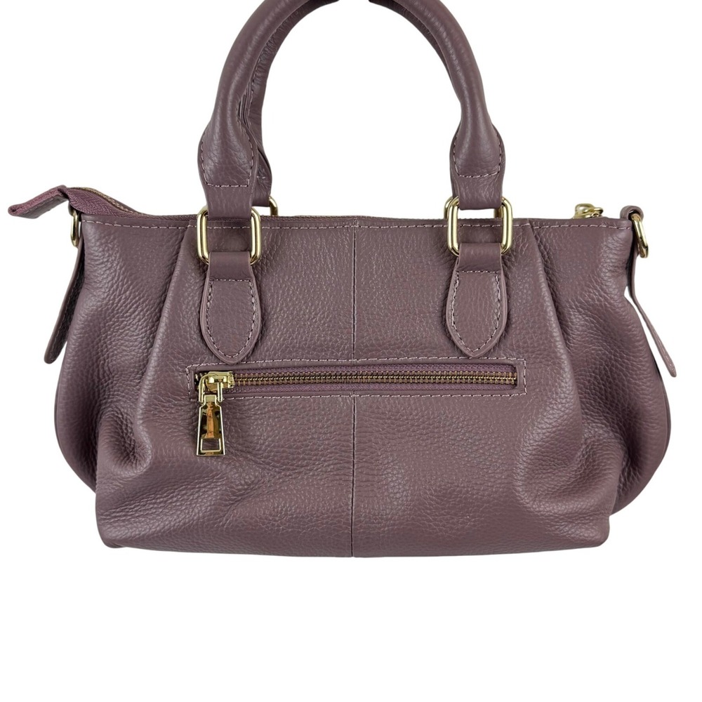 Mauve Purple Pebbled Leather Satchel Handbag Chic Classic Minimalist - Picture 7 of 16